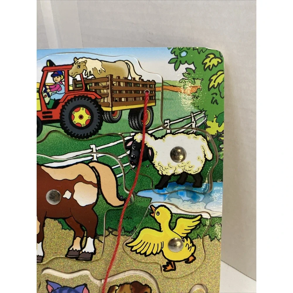 Wooden Farm Animals Chunky 12 Piece Wooden Toddler Puzzle 2005 Forever Toys 11.5